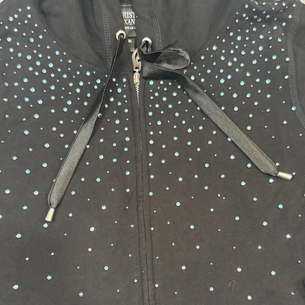 Blue Studded Women's Black Hoodie - Picture 2 of 5
